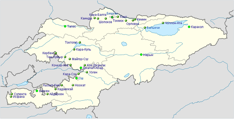 Карта крупные города Киргизии